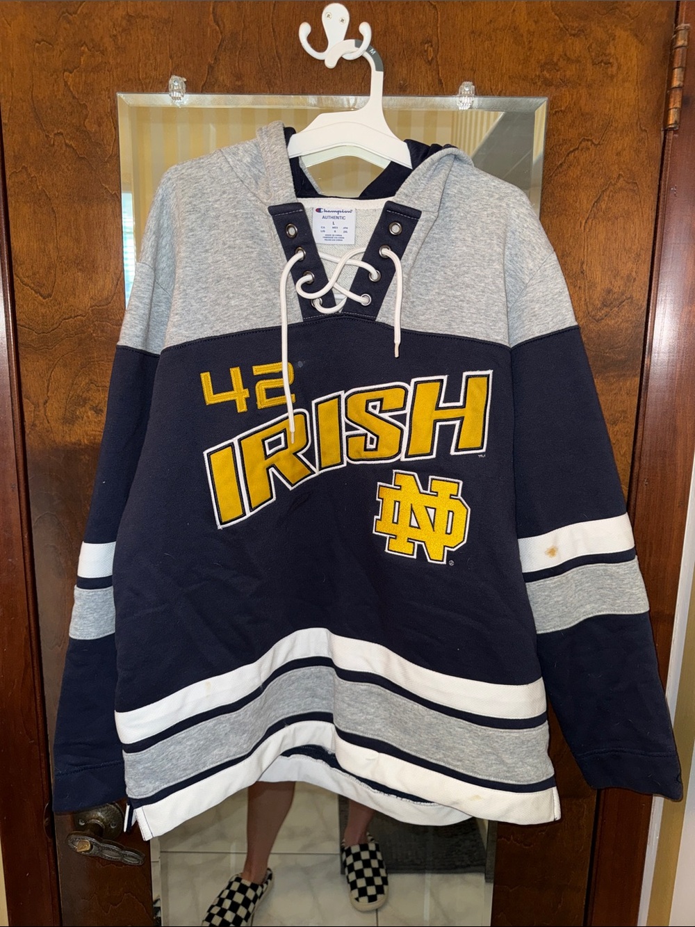 Notre Dame Irish Navy & Gray Lace-Up Hockey Hoodie